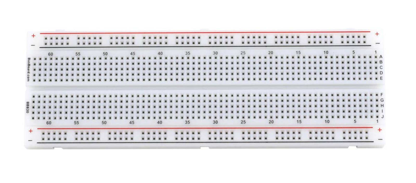 BB830 Solderless Plug-In Breadboard, 830 Tie-Points, 4 Power Rails, 6.5 X 2.2 X