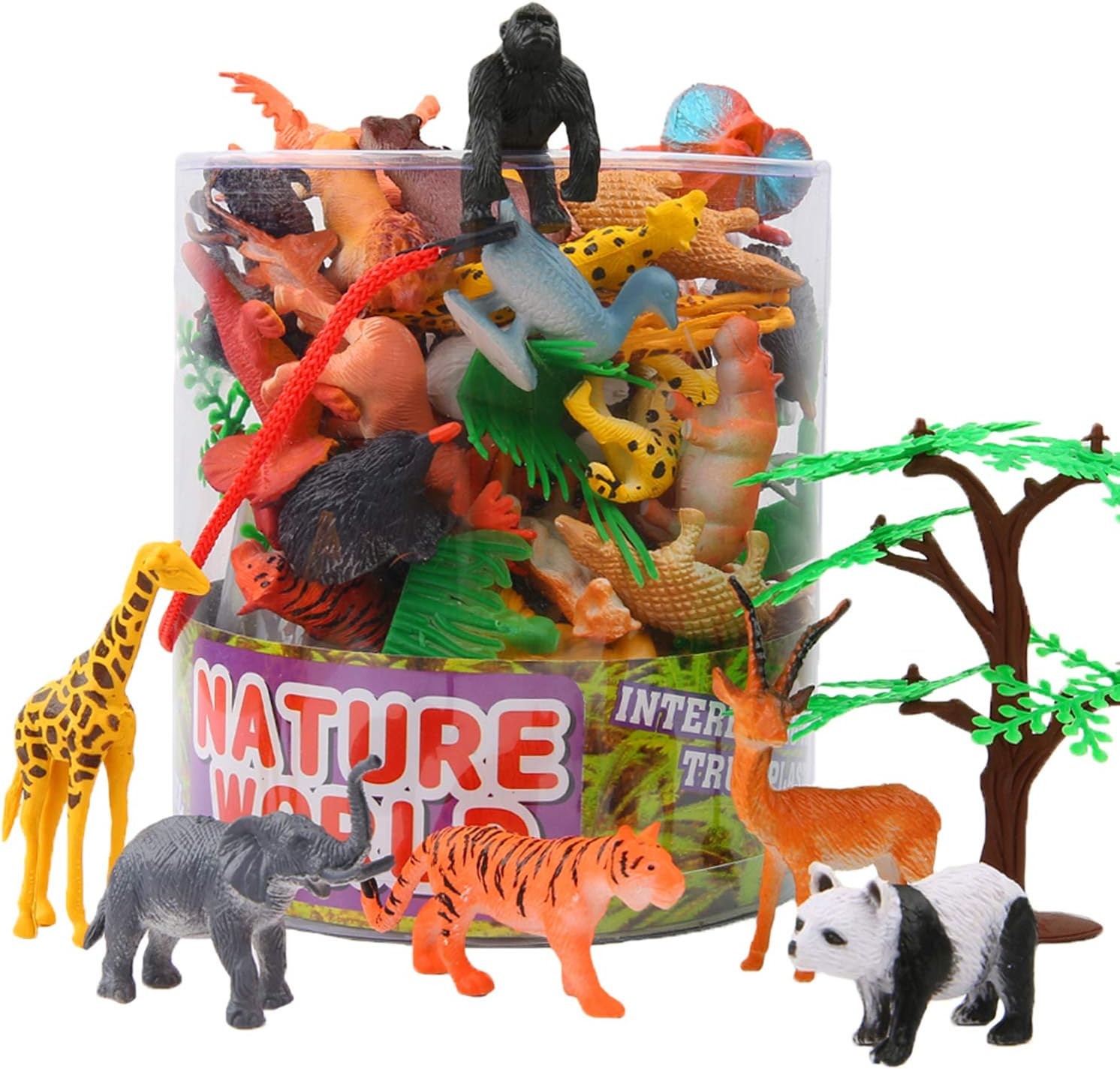 Animals Figure,54 Piece Mini Jungle Animals Toys Set With Gift Box,ValeforToy Re