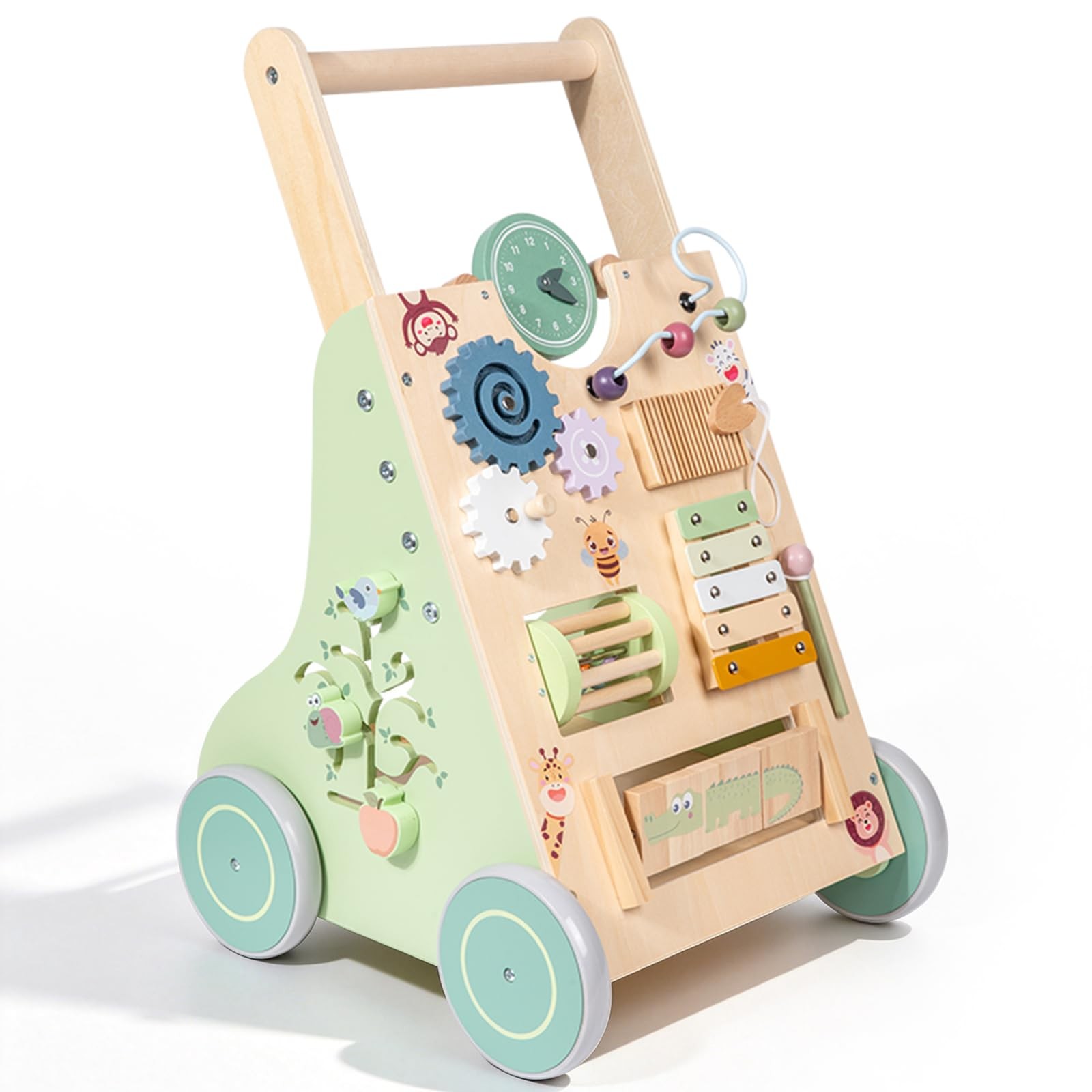 Wooden Baby Walker with 10-in-1 Activity Center, Montessori Toddler Push Toy …