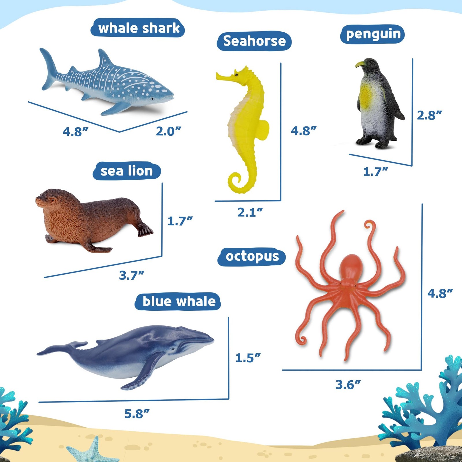 Ocean Sea Life Toy Figures Set for Kids, 12 PCS Realistic Marine Animals with…