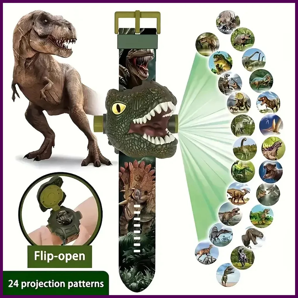 1Pc 3D Dinosaur Projection Electronic Watch for Kids – Fun Luminous Toy