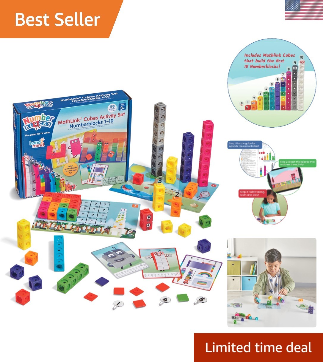 MathLink Cubes Numberblocks 1-10 Activity Set, 30 Preschool Learning Activiti…