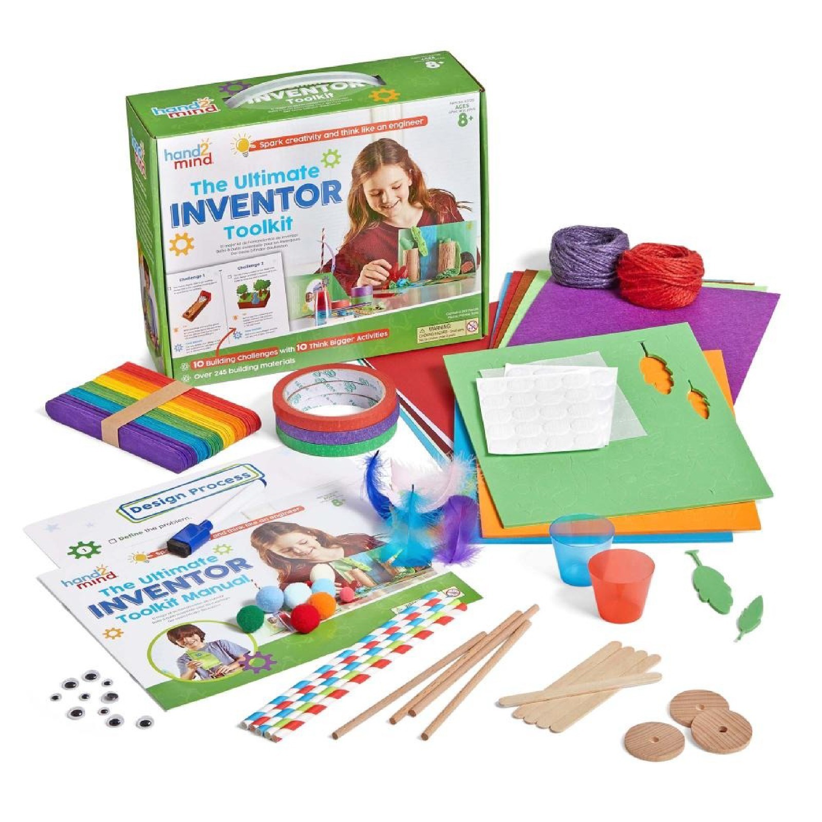 hand2mind Ultimate Inventor Toolkit for Ages 8+, 10 Challenges, 250 Building Pie