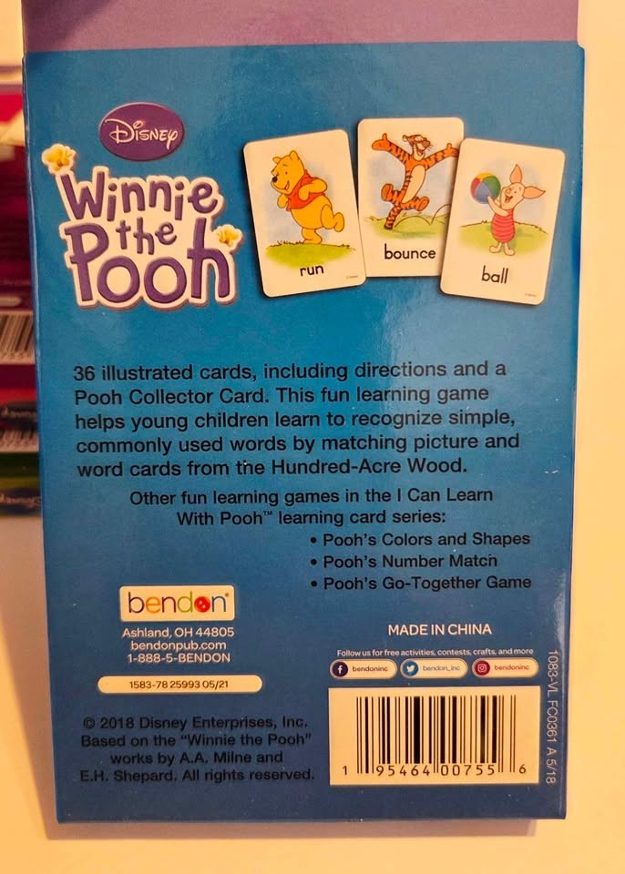 DISNEY Winnie the Pooh Flash Cards – Set of 4 – Learning, Educational Cards