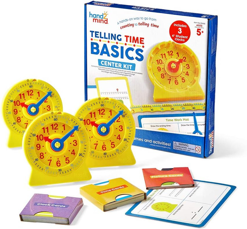 Telling Time Basics Center Kit – Learn to Tell Time Activity Set with Analog Cla