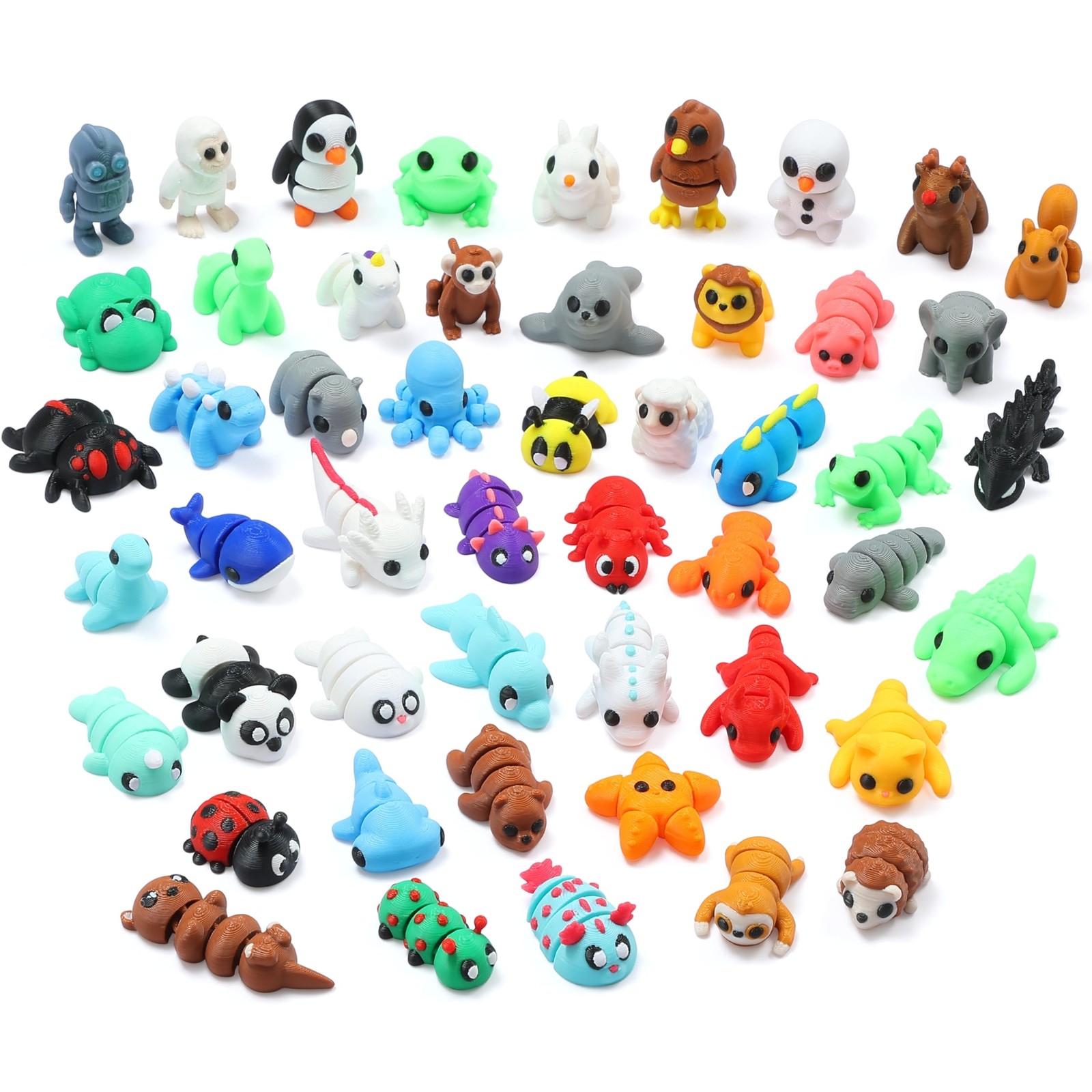 50 Pcs Mini 3D Printed Animal Figurines, Flexible Articulated Fidget Toys, Cute