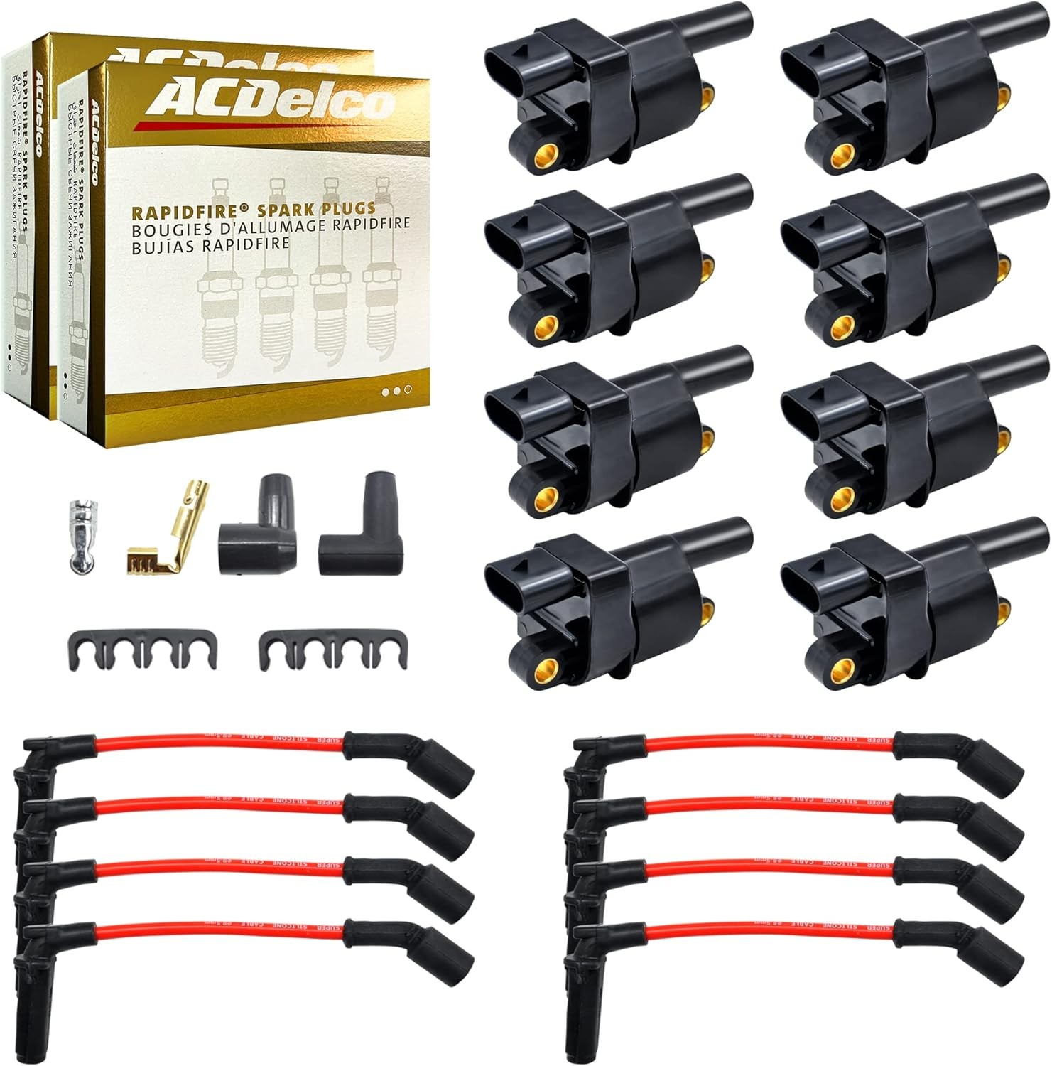 MAS Set of 8 Ignition Coils Pack & Platinum Spark Plugs & Wires Set Compatible