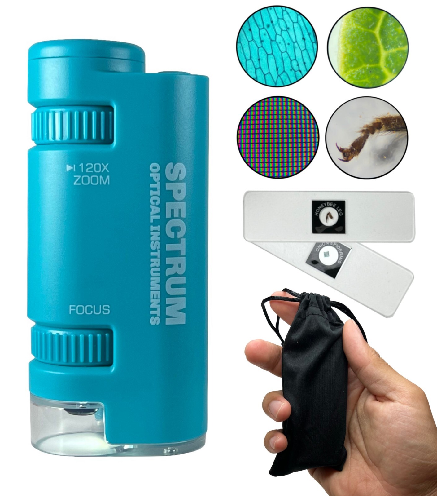 EasyMicro 60X – 120X LED Lighted Zoom Microscope (Blue Color) – SpectrumOI