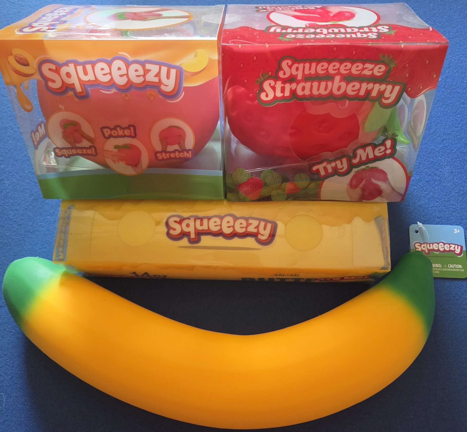 Sunny Days Squeezy Jumbo Banana Butter Strawberry Peach Lot Of 4 Viral TikTok