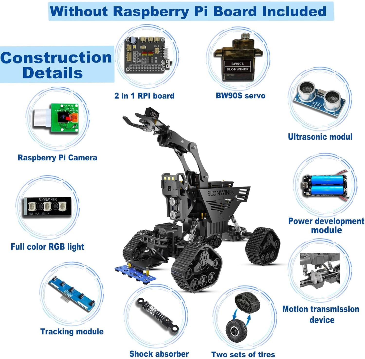 Robot Car Kit, 2 in 1 Smart Robotics Arm Building Toy for Raspberry Pi Python Co