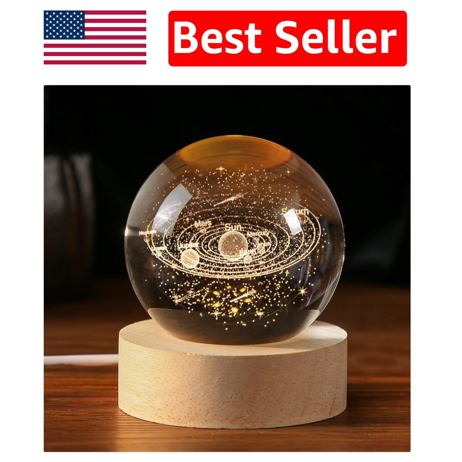 Laser-Engraved 3D Solar System Crystal Ball – Perfect Kids’ Astronomy Gift