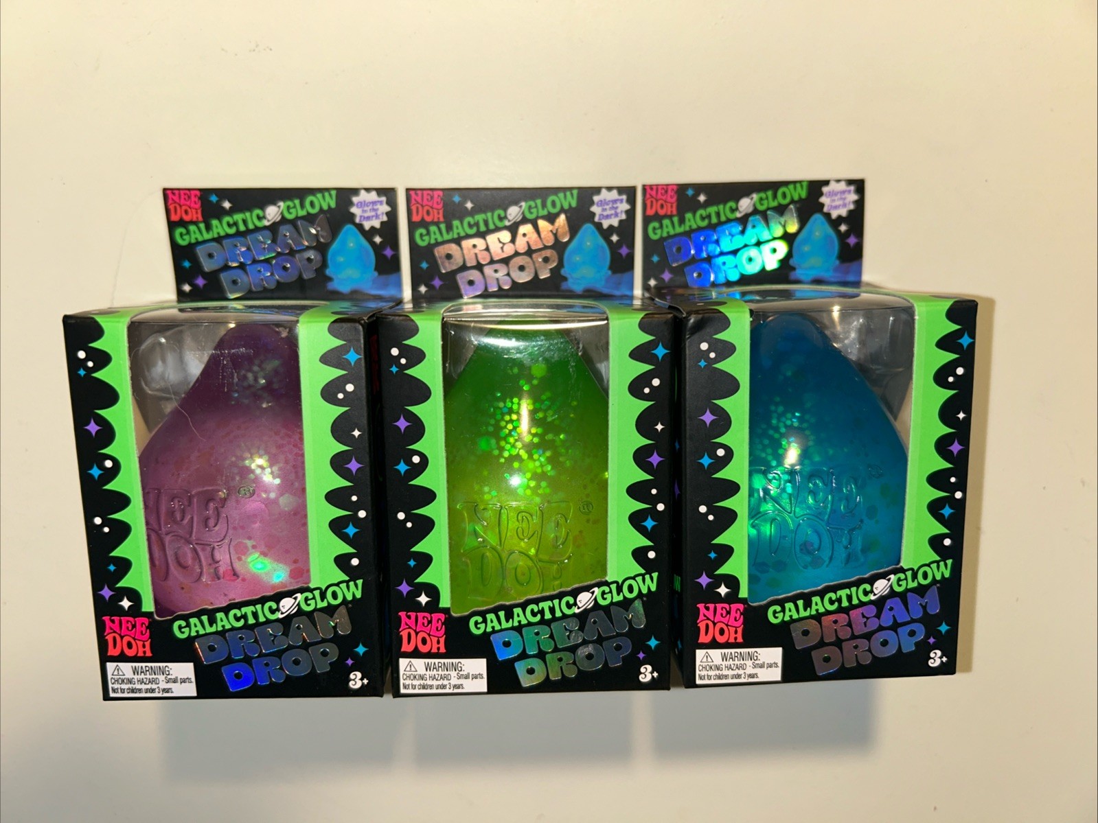 VIRAL NeeDoh GALACTIC GLOW Dream Drop Complete Set of 3 Green Blue Purple – RARE