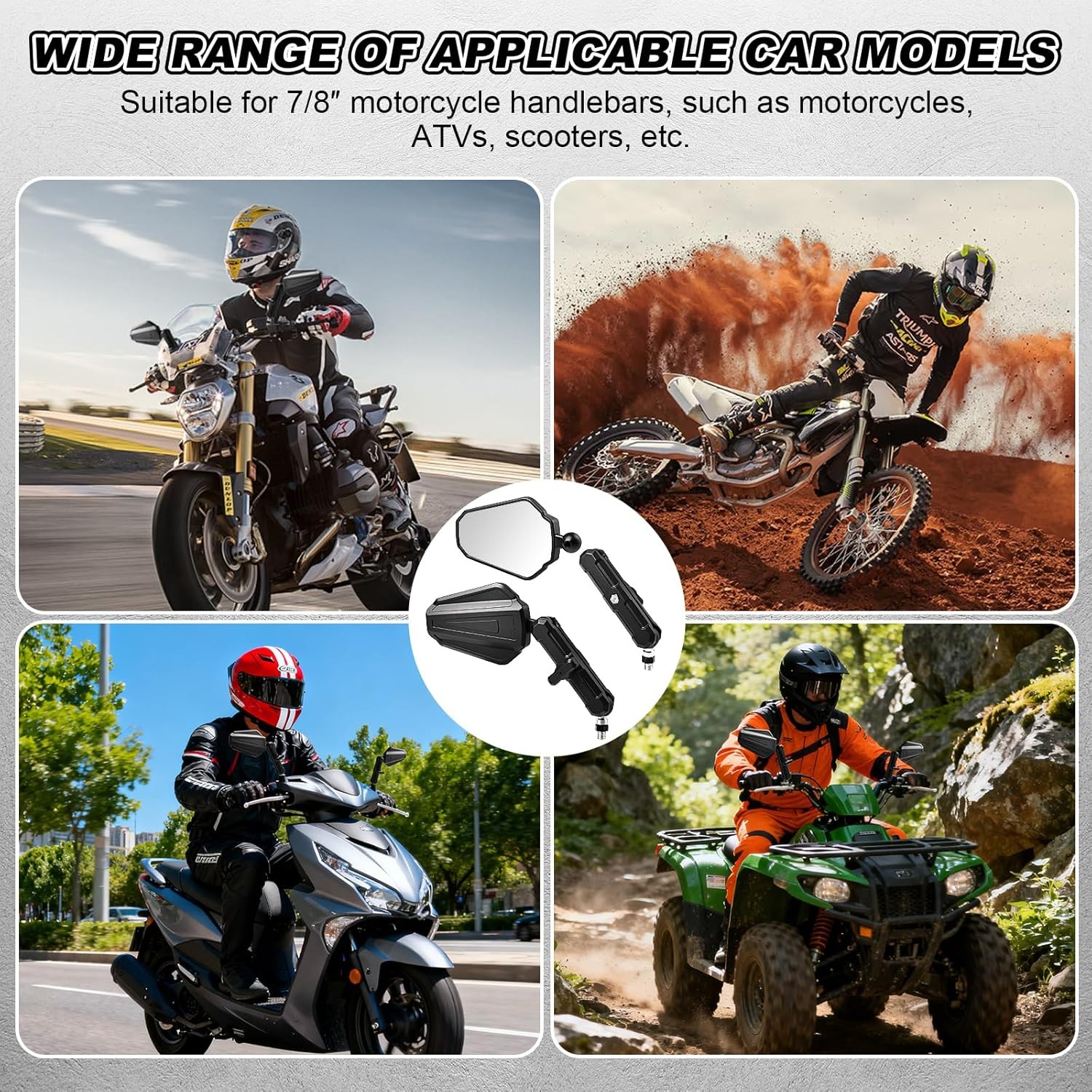 Nifeida Adventure Motorcycle Mirrors, 8/10MM Screw Easy to Install Universal Rea