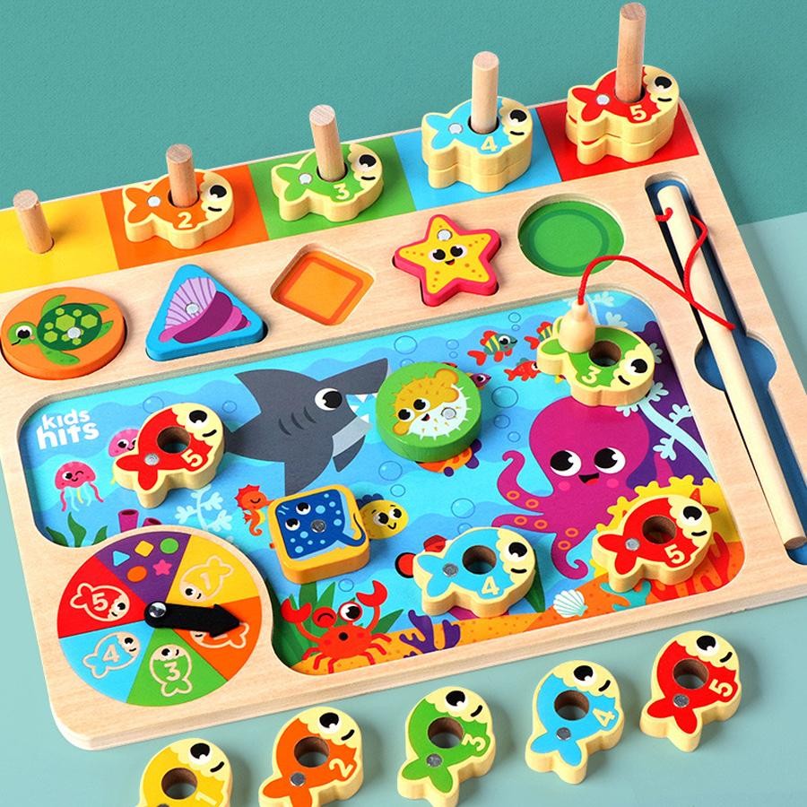 Children Educational Wooden Math Toy Colors Match Fishing Puzzle ,Learning Toy.