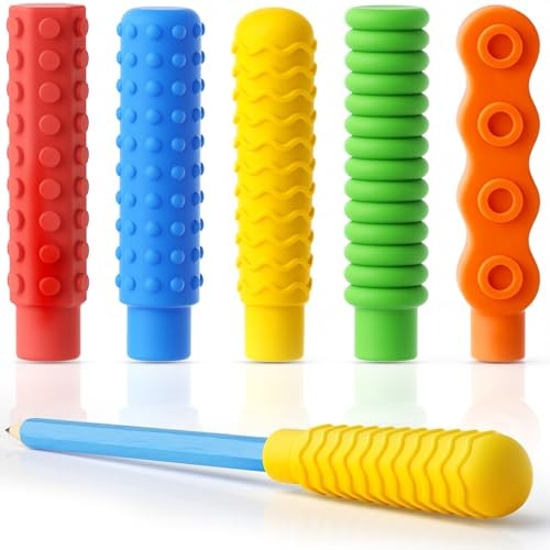 5-Pack Chewable Pencil Toppers for Sensory Red,blue,green,yellow,orange