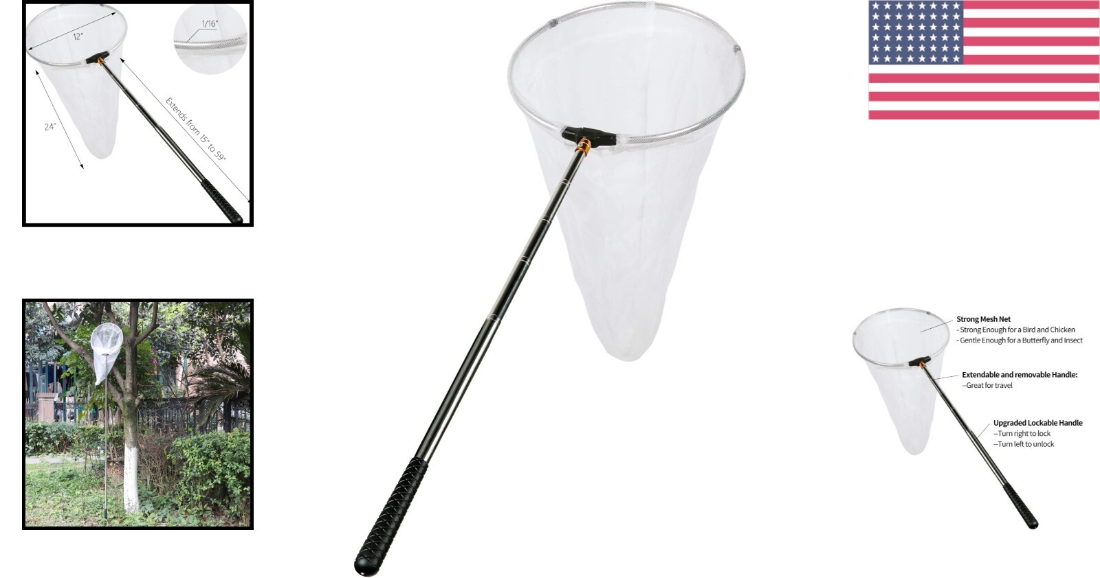Telescopic Butterfly Net with 24″ Depth and 12″ Ring – Perfect for Collectors
