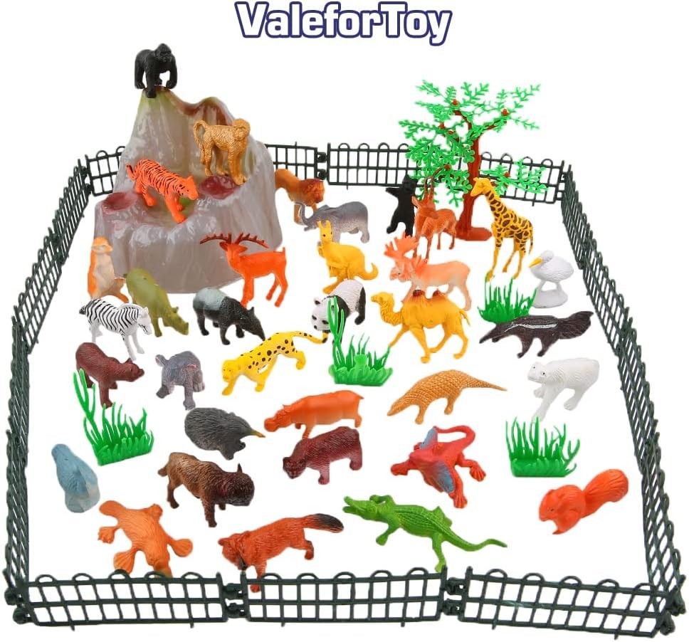 Animals Figure,54 Piece Mini Jungle Animals Toys Set With Gift Box,ValeforToy Re