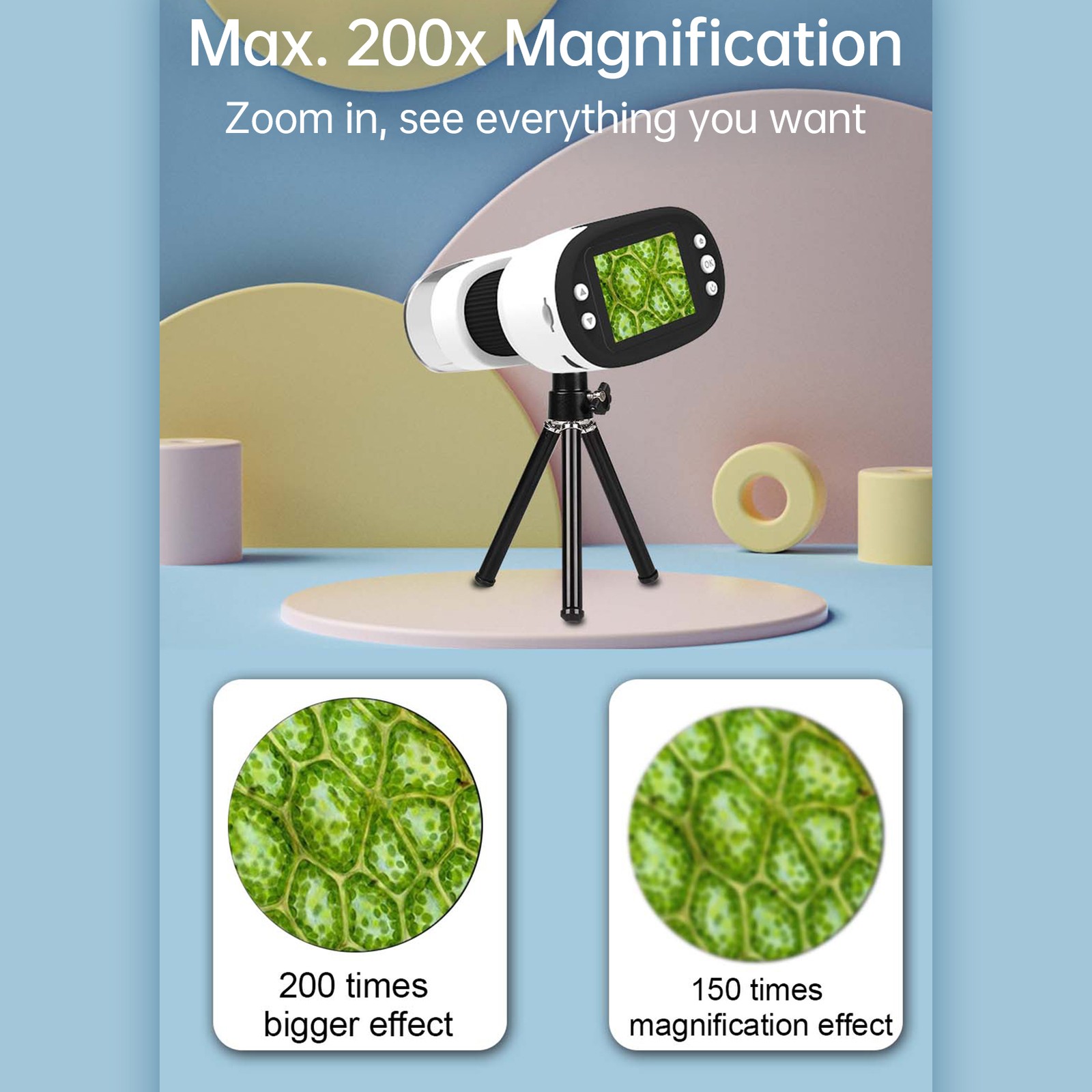 Kids 200X Pocket Microscope 20 IPS Screen Photo Video Recording Camera For