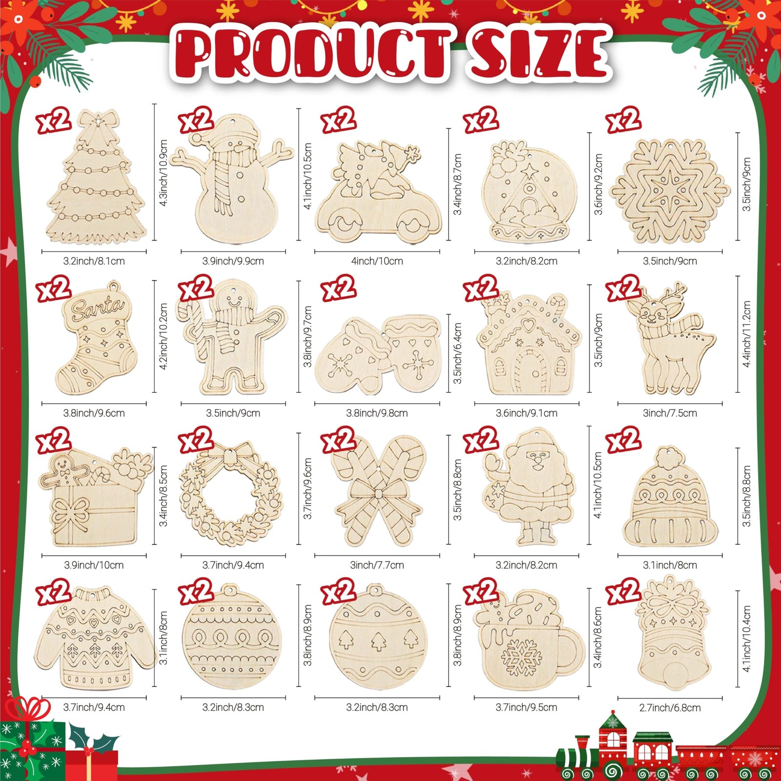 Golibra 40 PCS Wooden Christmas Ornaments, 20 Styles Unfinished Wood Crafts K…