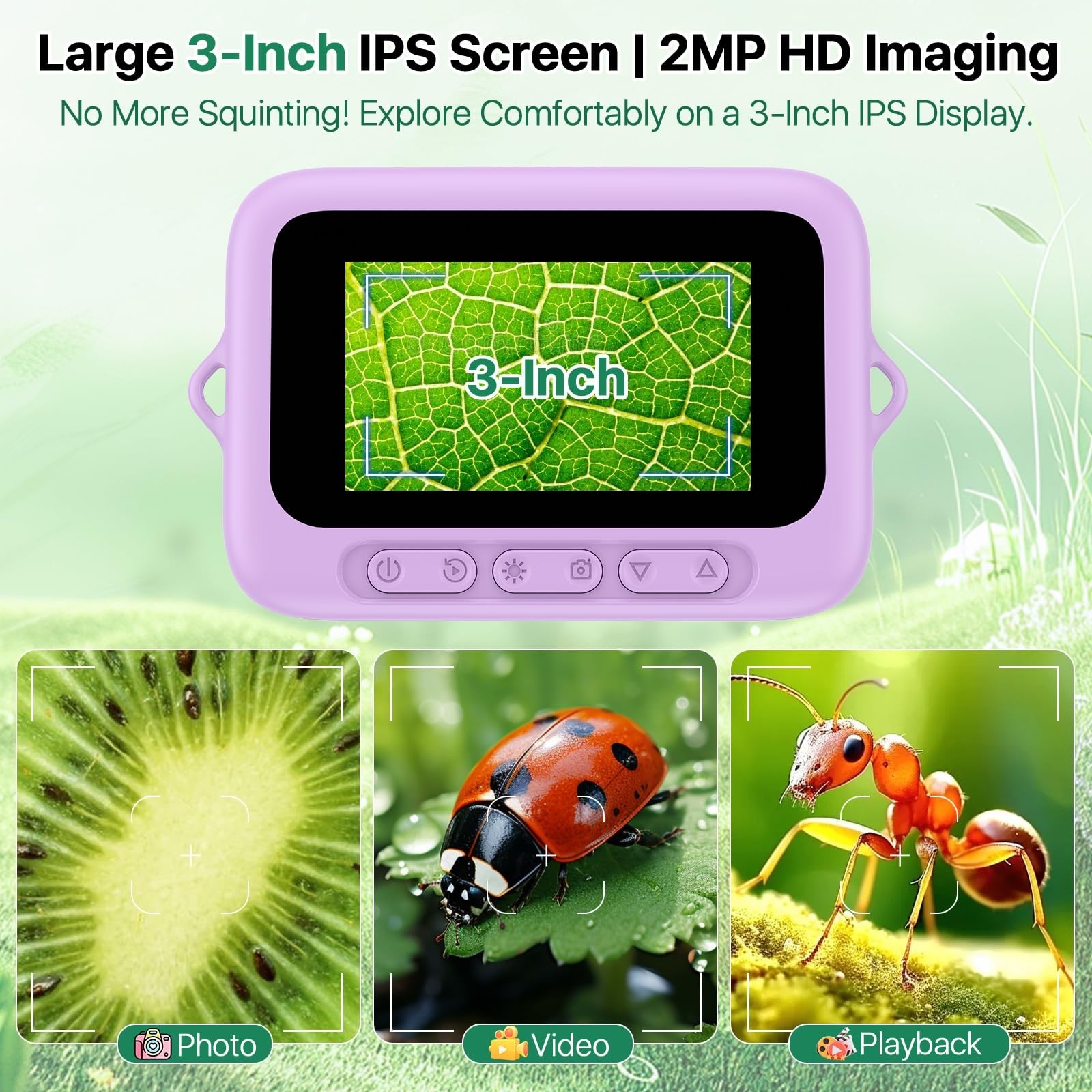 Digital Handheld Microscope for Kids: 3.0″ Large HD Screen 32GB 1000X Portabl…