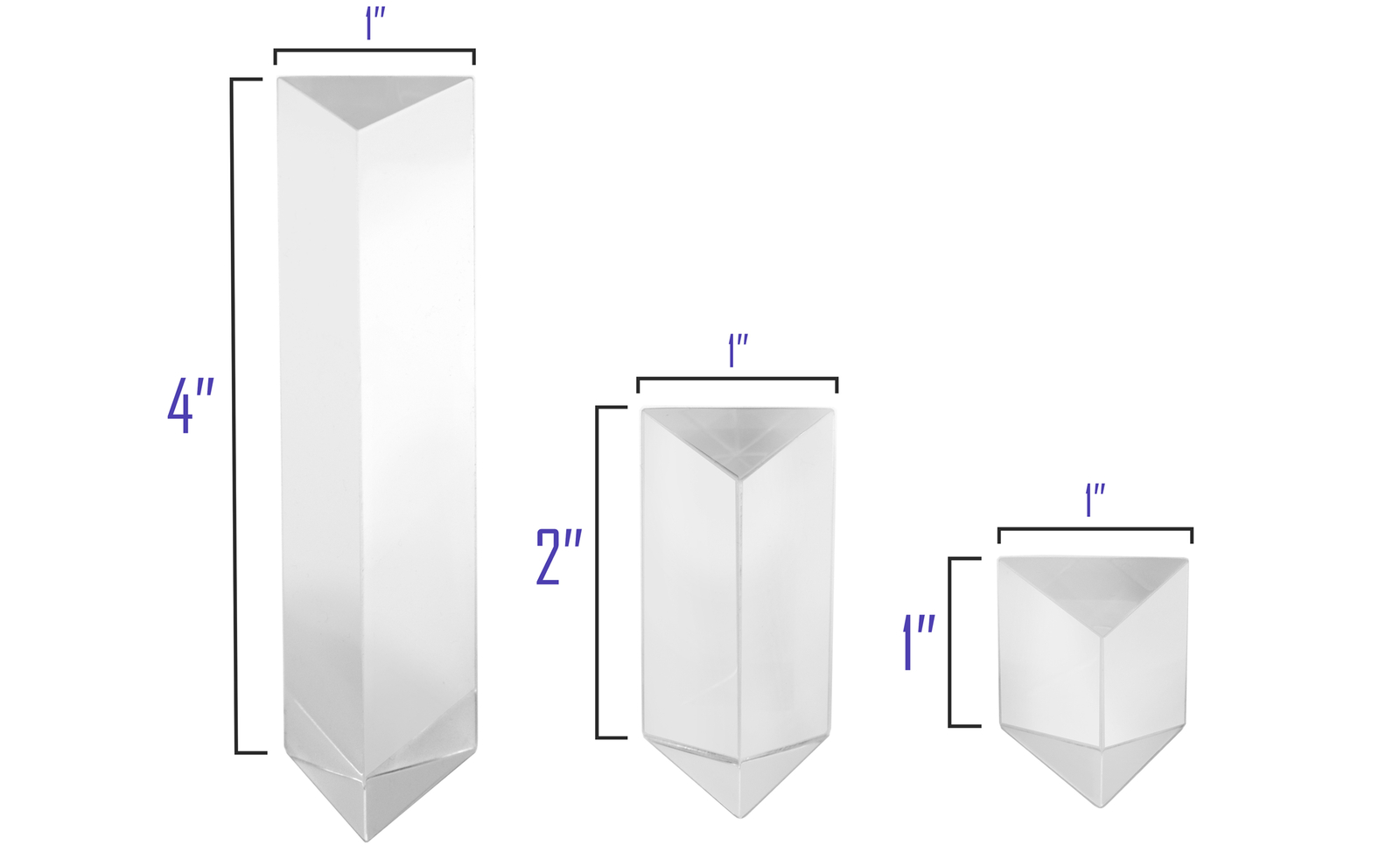 Equilateral Prisms, 3 Piece Set – 25, 50 & 100mm Lengths – Acrylic – Eisco Labs