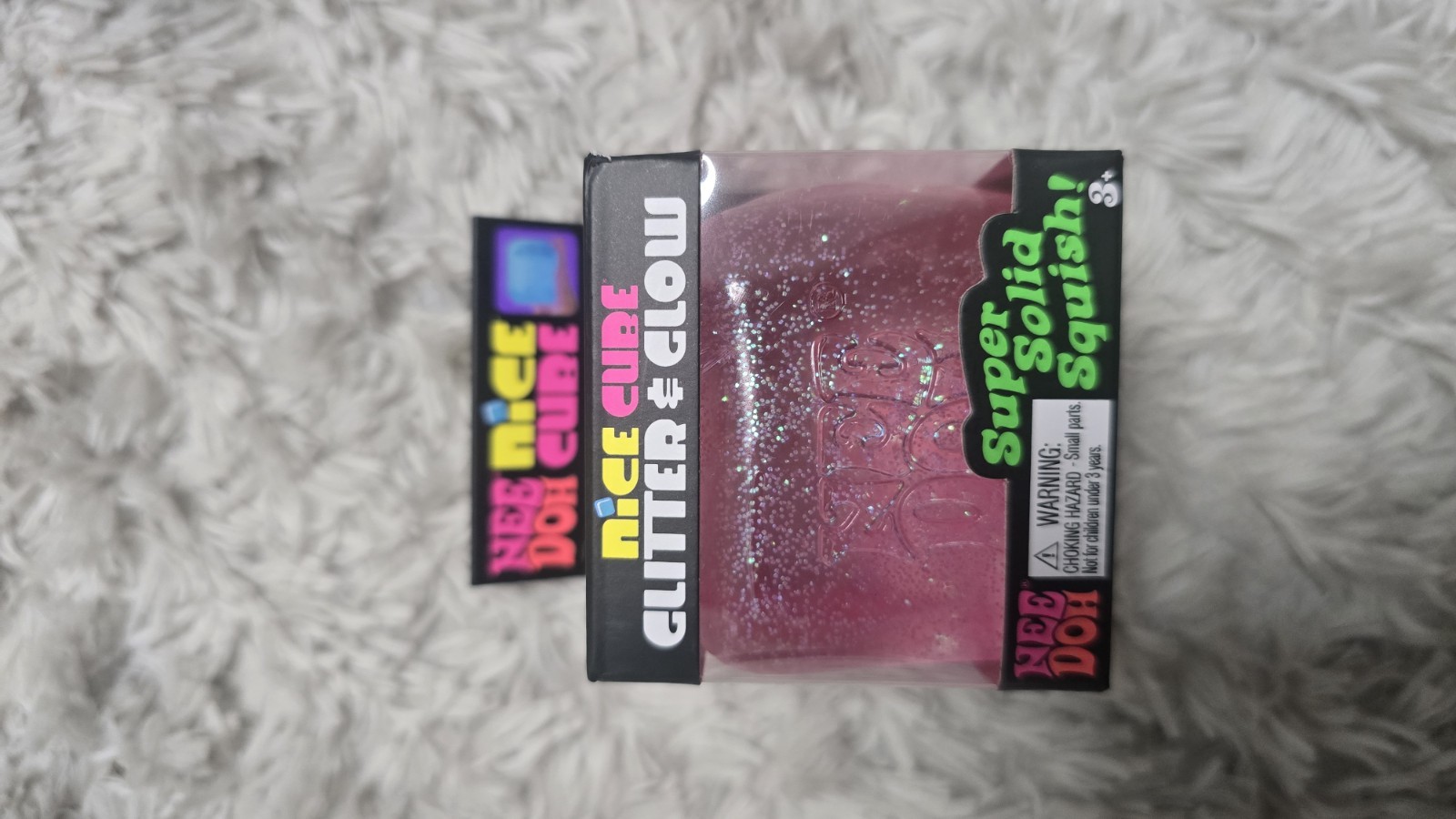 NeeDoh Nice Cube Super Solid Squish Lot of 4: 2x Pink, 1 Purple, 1 Blue. Glitter
