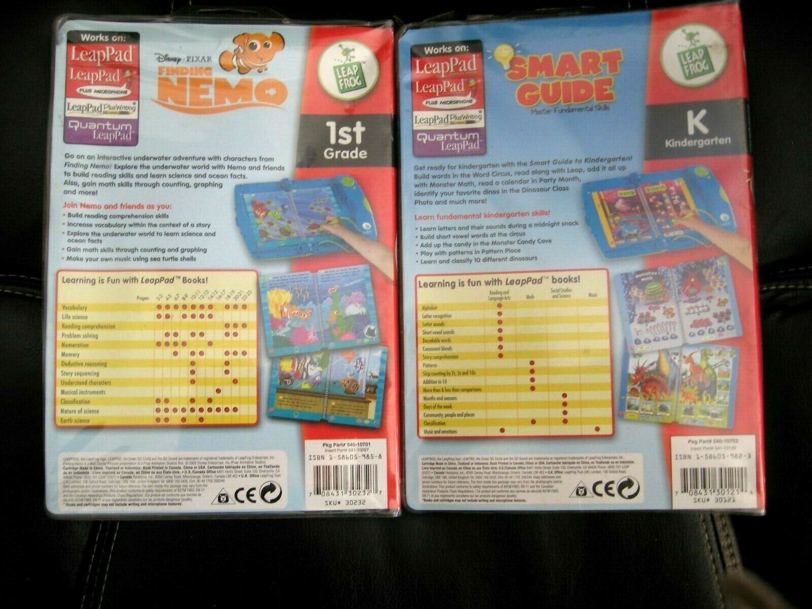 2 Leap Frog LeapPad 1st Grade Finding Nemo & Kindergarten Smart Guide Book & Car