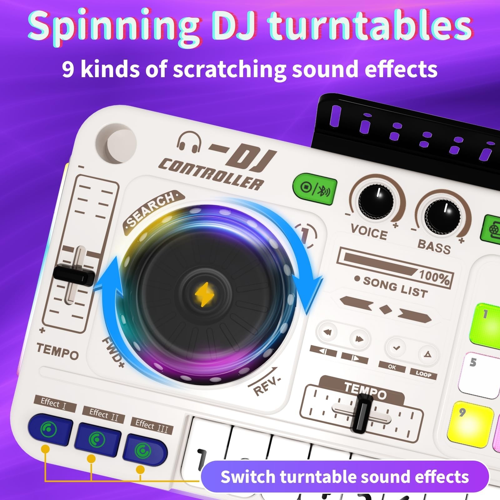 Kids DJ Mixer Board Controller Toy Set with Turntable, Piano Keys, Microphone &