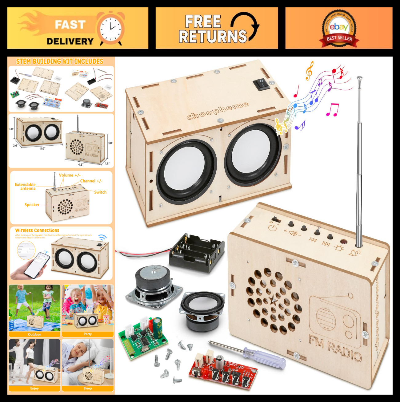 DIY Electronics Kit for Kids 8-14 – Build Bluetooth Speaker & FM Radio, STEM Sci