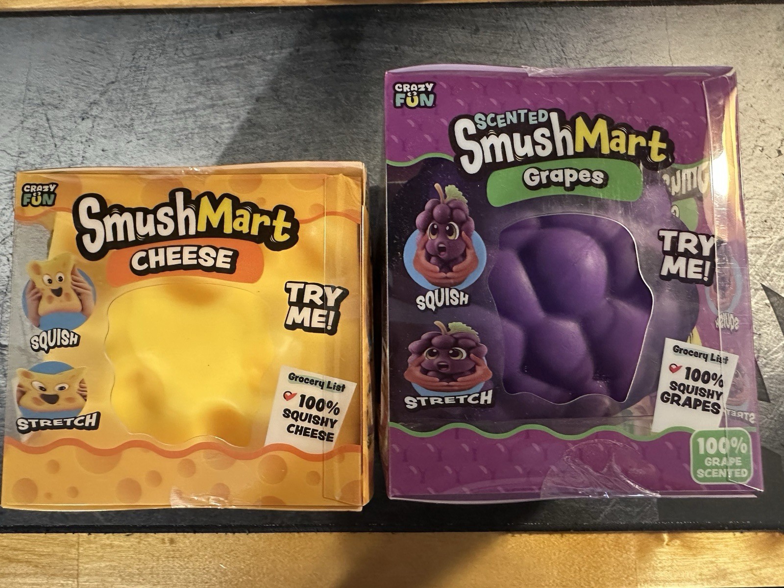 Crazy Fun SmushMart Cheese Squishy Stress Relief Toy and Scented Grape Lot Of 2