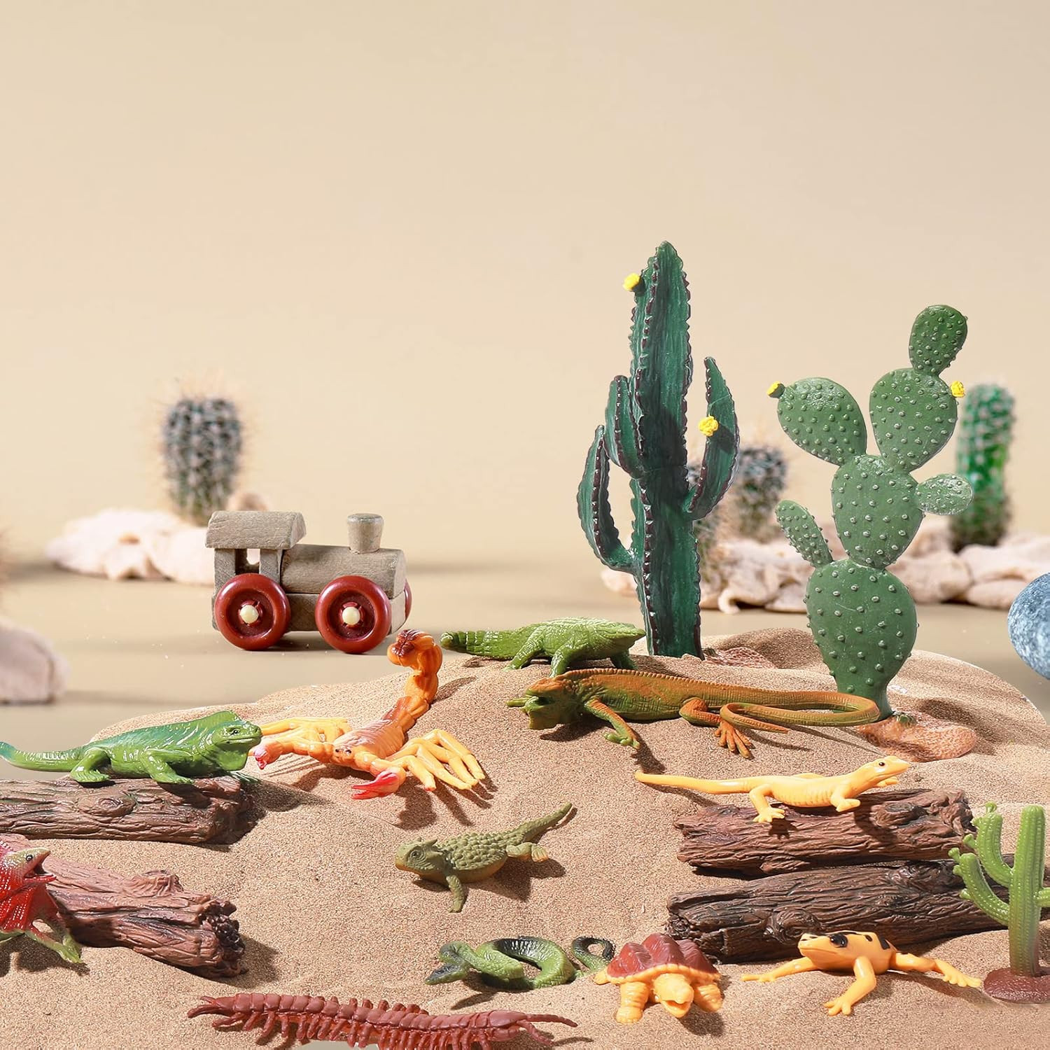 26 Pcs Desert Animals Figures Diorama Kit, Reptiles Toys Lizard Snake Cactus …