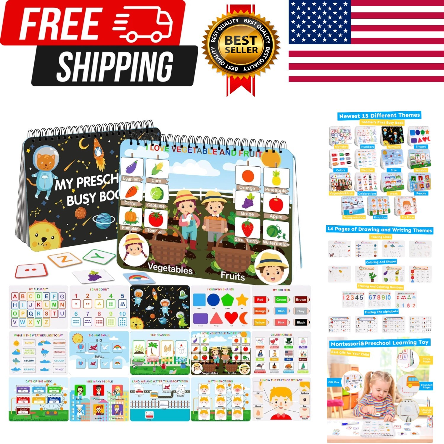 Mallify Busy Book for Toddlers 3-5, Preschool Busy Book 30 Themes Kids Binder…