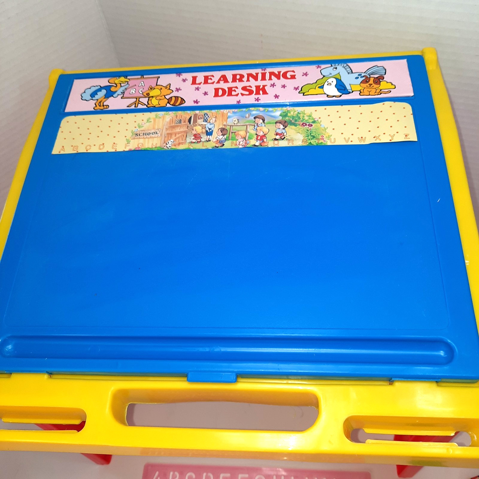 RARE Vintage Centre Toys Education Learning Desk w/Blackboard, Chalk, Stencils
