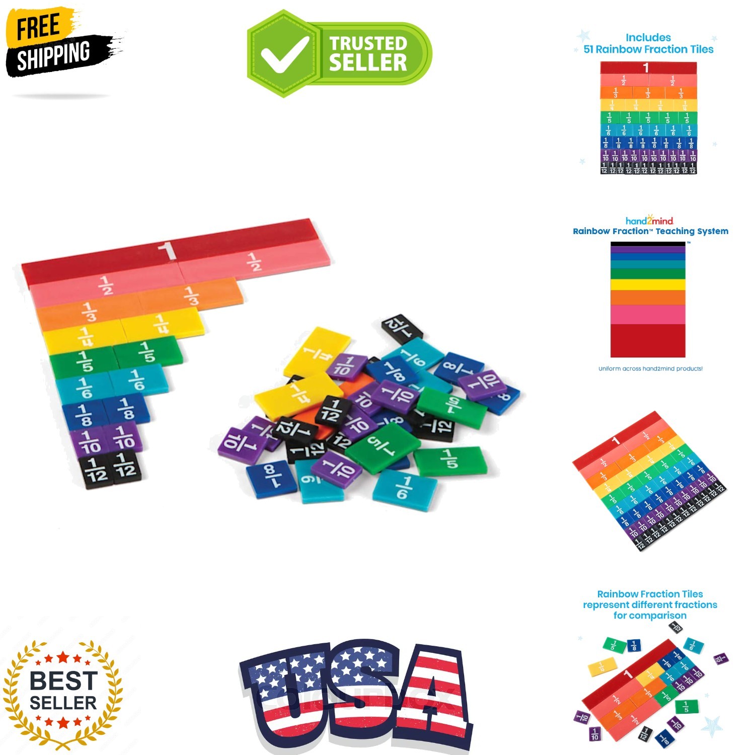 Plastic Rainbow Fraction Tiles, Montessori Math Materials, Fraction Manipulat…