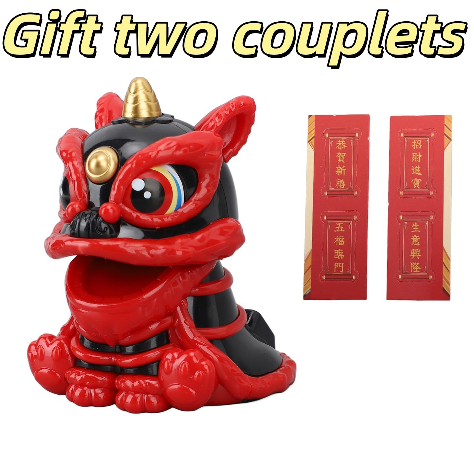 Jerliflyer Solar Powered Dancing Lion Ornament,Chinese New Year Small, Black