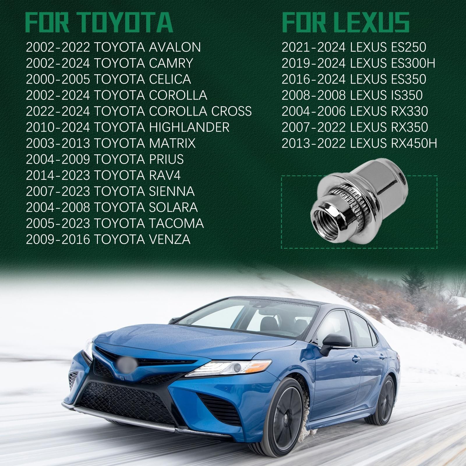 M12x1.5 Lug Nuts,One-Piece Wheel Nuts for Toyota Corolla/Prius/Sienna,Lexus R…