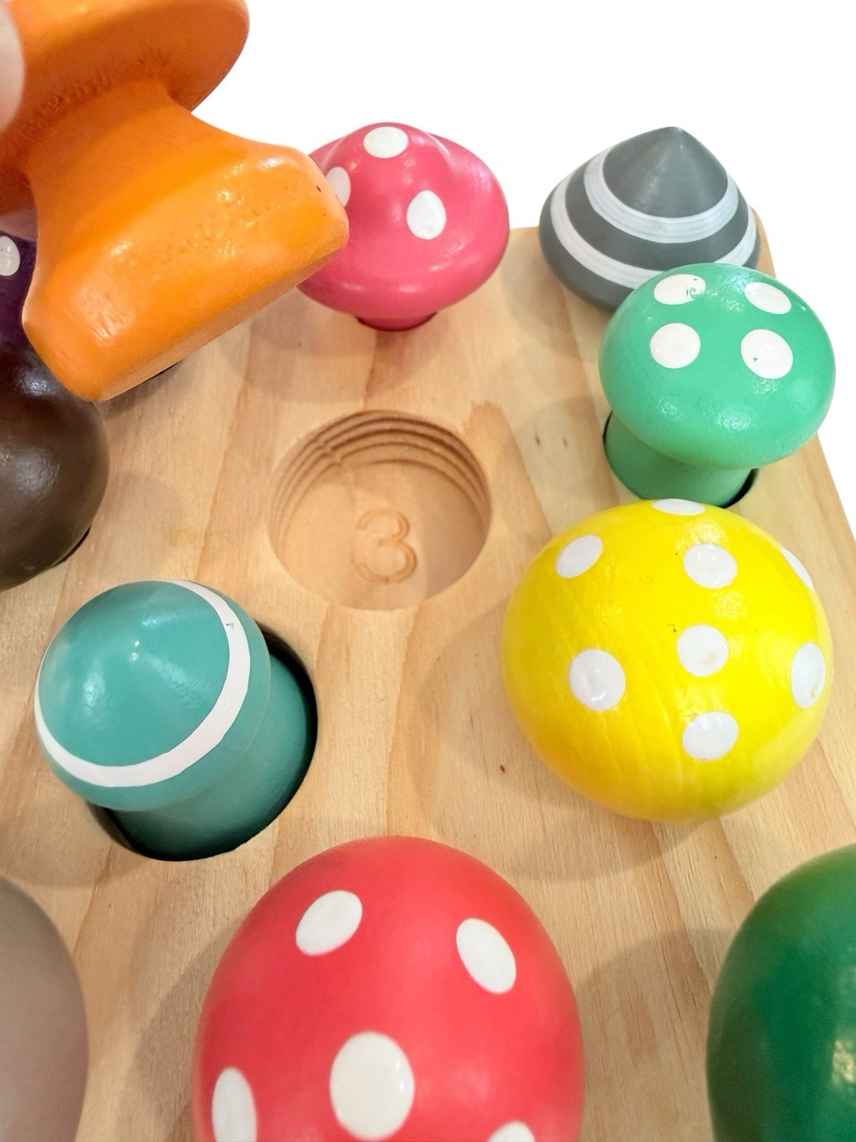 Wooden Matching Mushrooms Counting Sorting Board Painted Social Emotional Cute