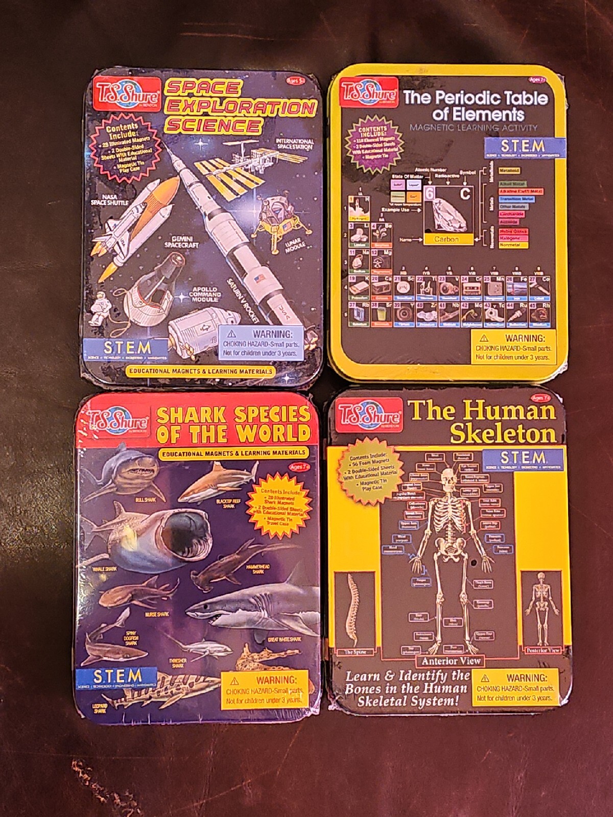 Lot Of 4 STEM Magnet Set Skeleton Sharks Space Elements NEW Education T.S. SURE
