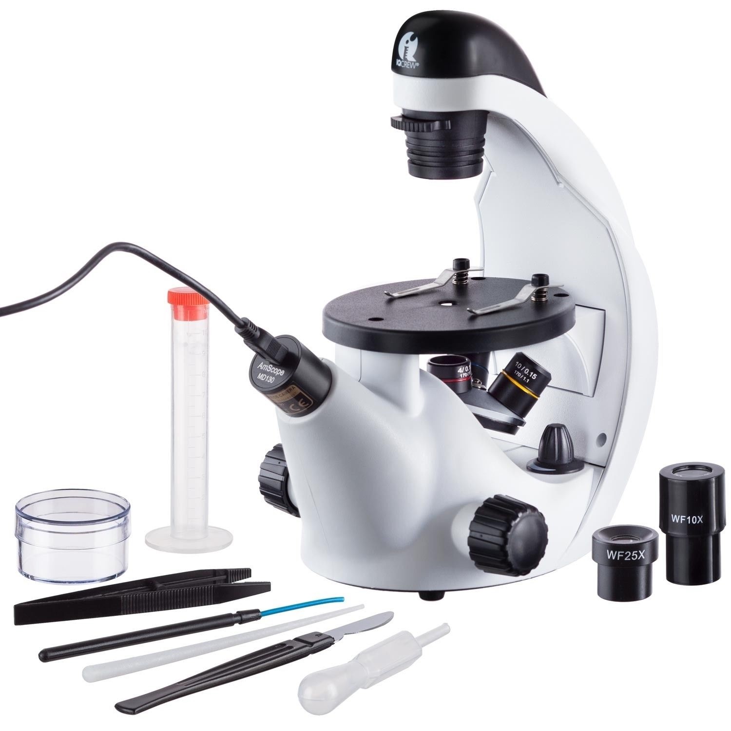 IQCrew 40x-500x Portable Inverted LED Compound Microscope, Slide, 5MP Camera Kit
