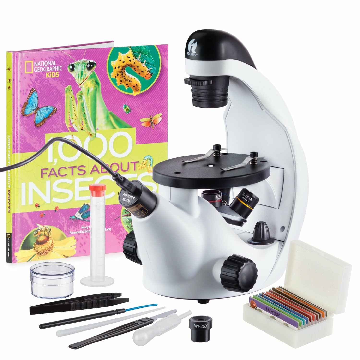 IQCrew 40x-500x Portable Student Microscope Kit, Slides, Camera, Prep Tools