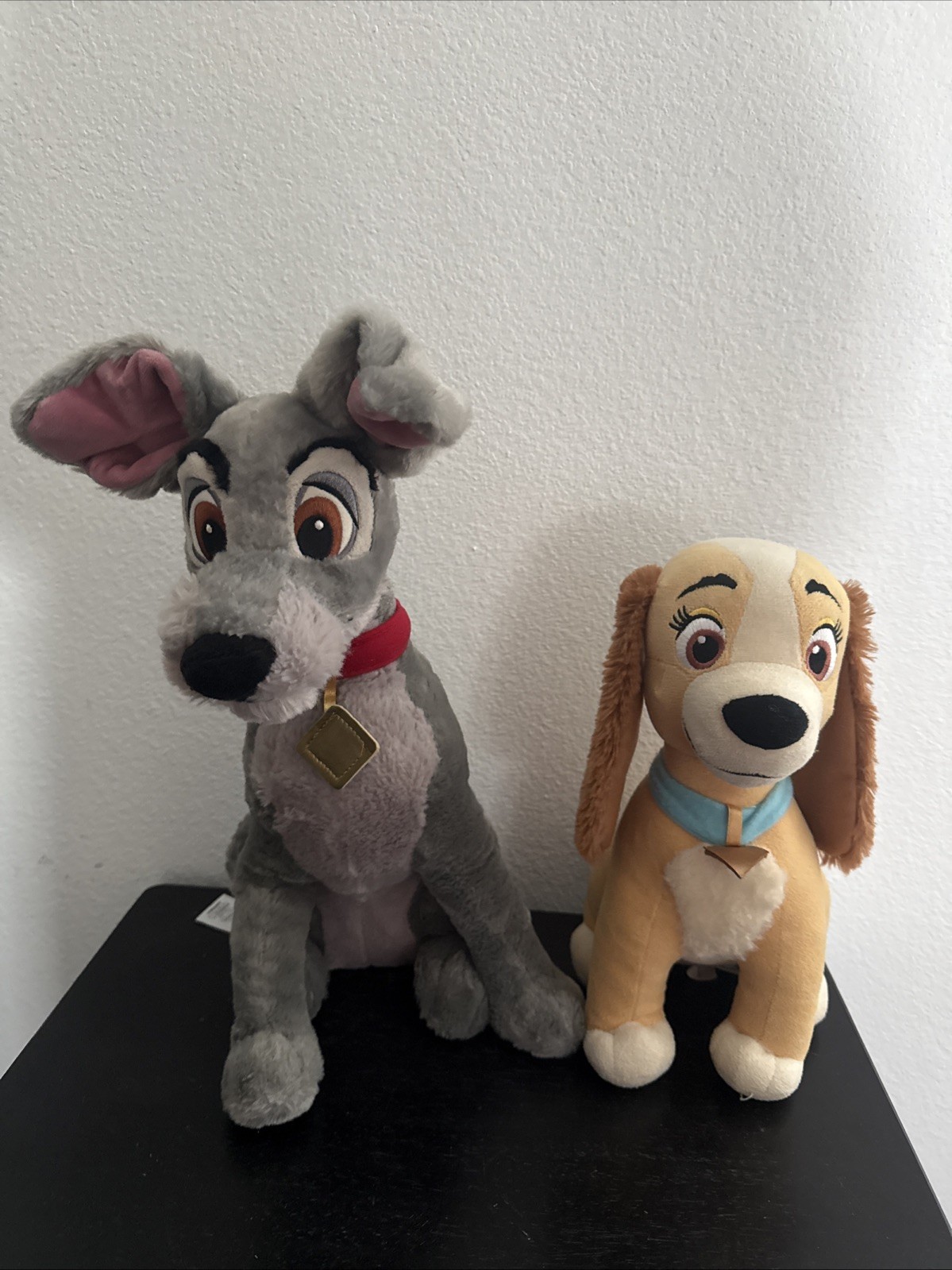 DISNEY STORE LADY AND THE TRAMP SET 12″ & 16″ PLUSH Minor Stain Foot See Pics