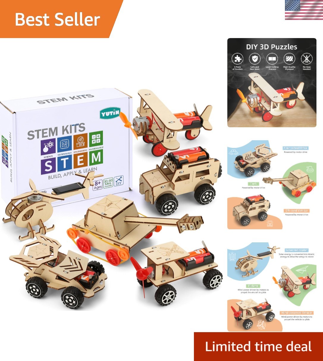 STEM Kits for Kids Age 8-10 10-12, 6 Set Wood Building Projects Crafts Scienc…