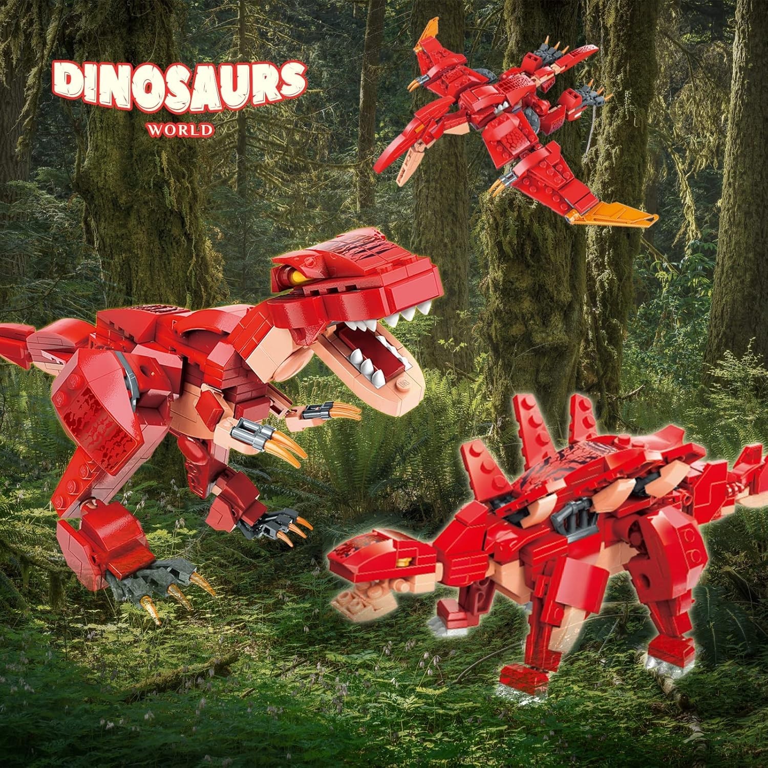 Creative 287PCS Dinosaur Building Set – T-Rex, Pterodactyl, Stegosaurus for Kids