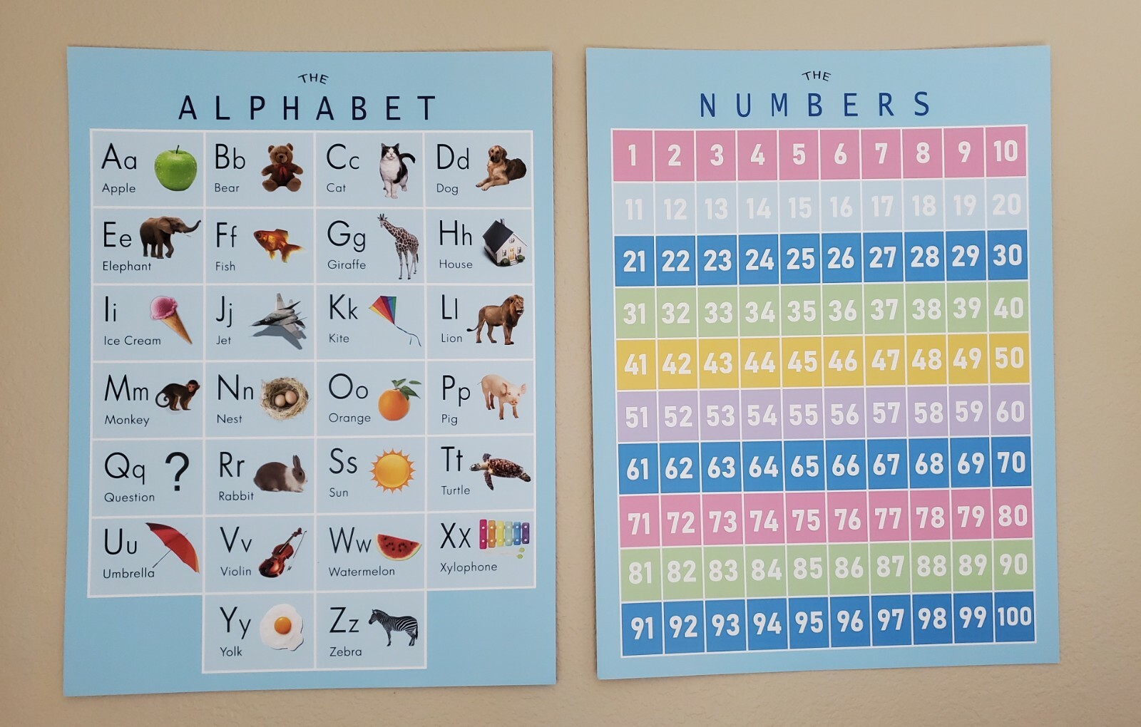 2 Large Kids Alphabet and Numbers Educational Learning Posters preschoolers
