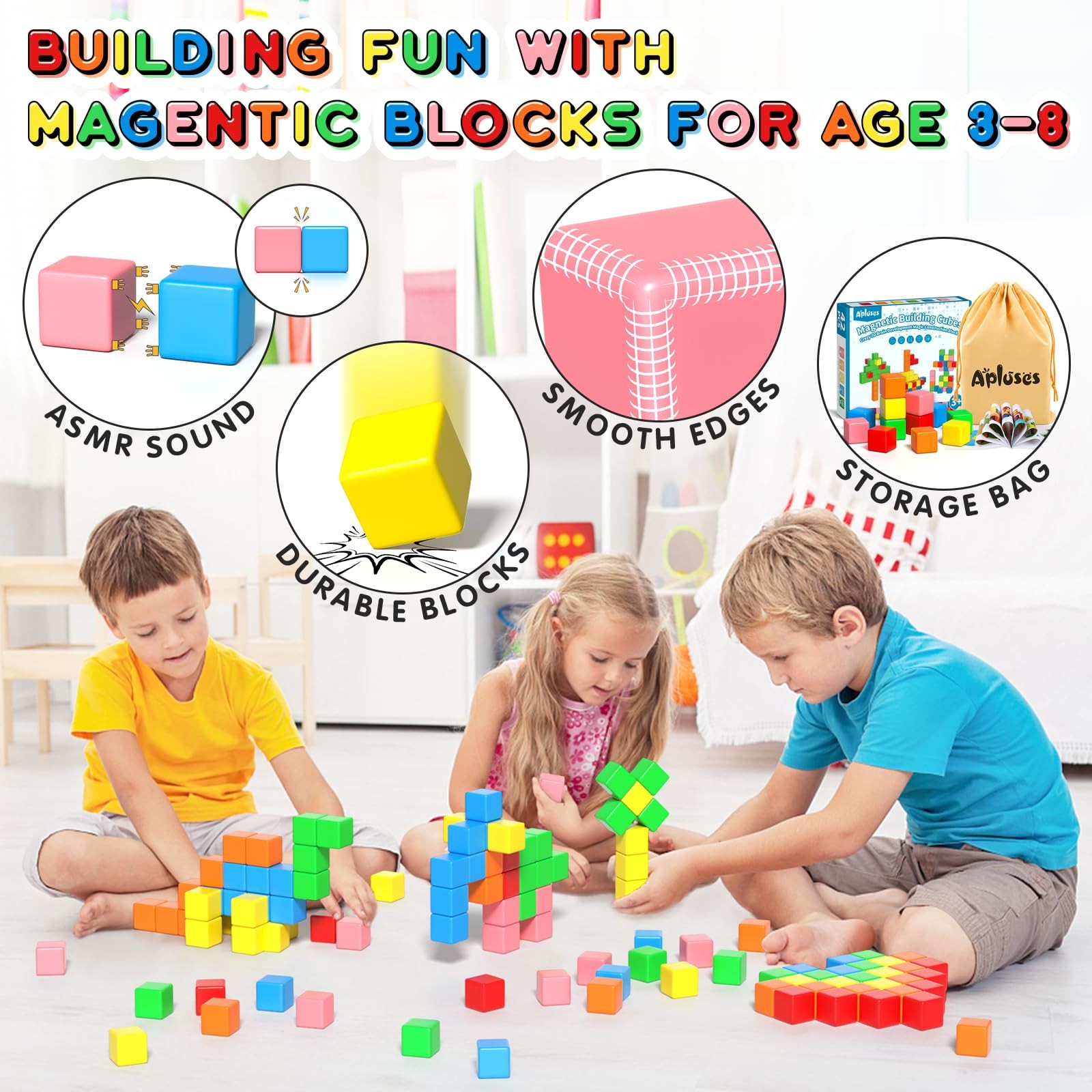 Apluses 42PCS Magnetic Blocks, Gifts for 3 1 Inch x 1 x 1 Inch, 6 Color