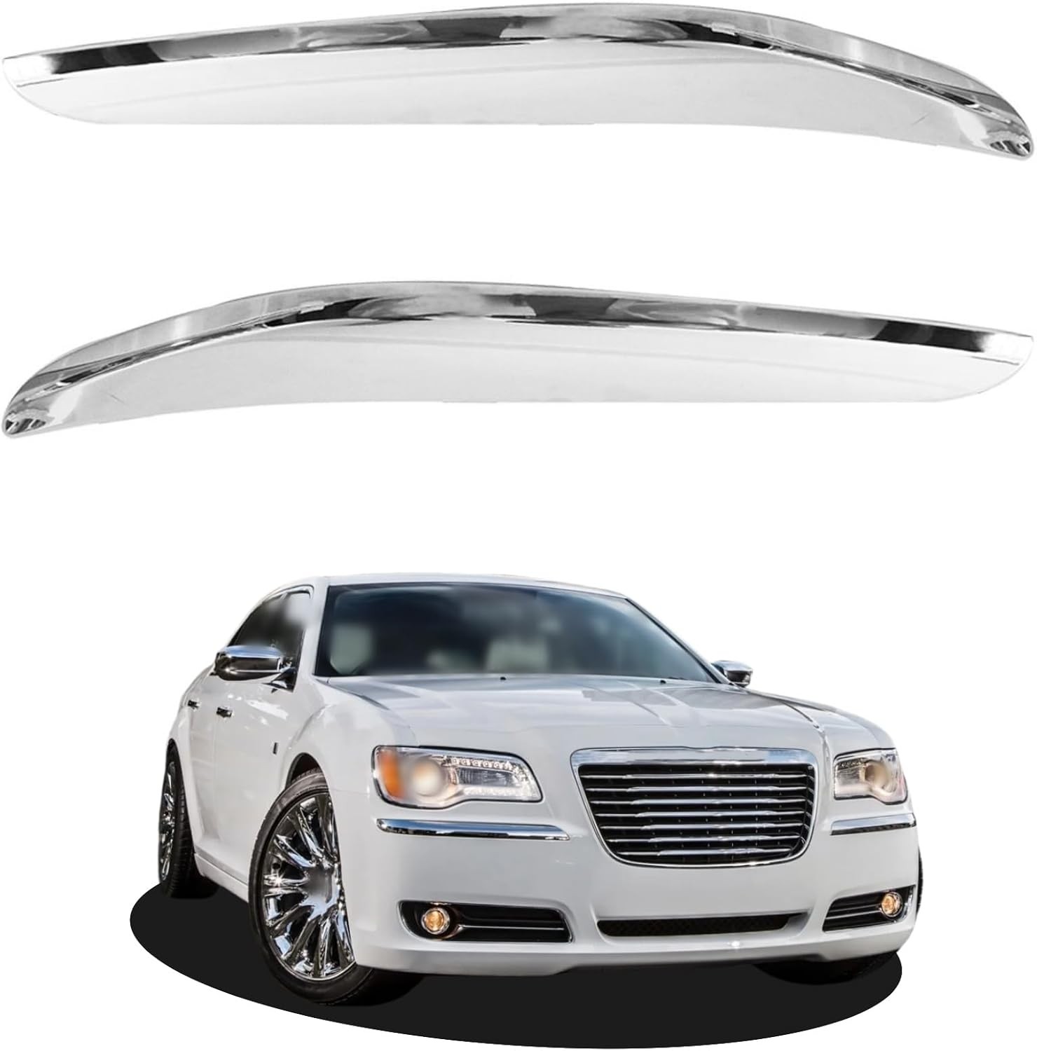 Front Bumper Molding Chrome Trim Set Left and Right Replacement for 300 2011