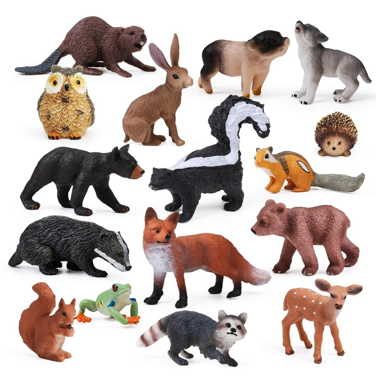 16 PCS Woodland Forest Animals Miniature Figures Cake Topper Decor Toys