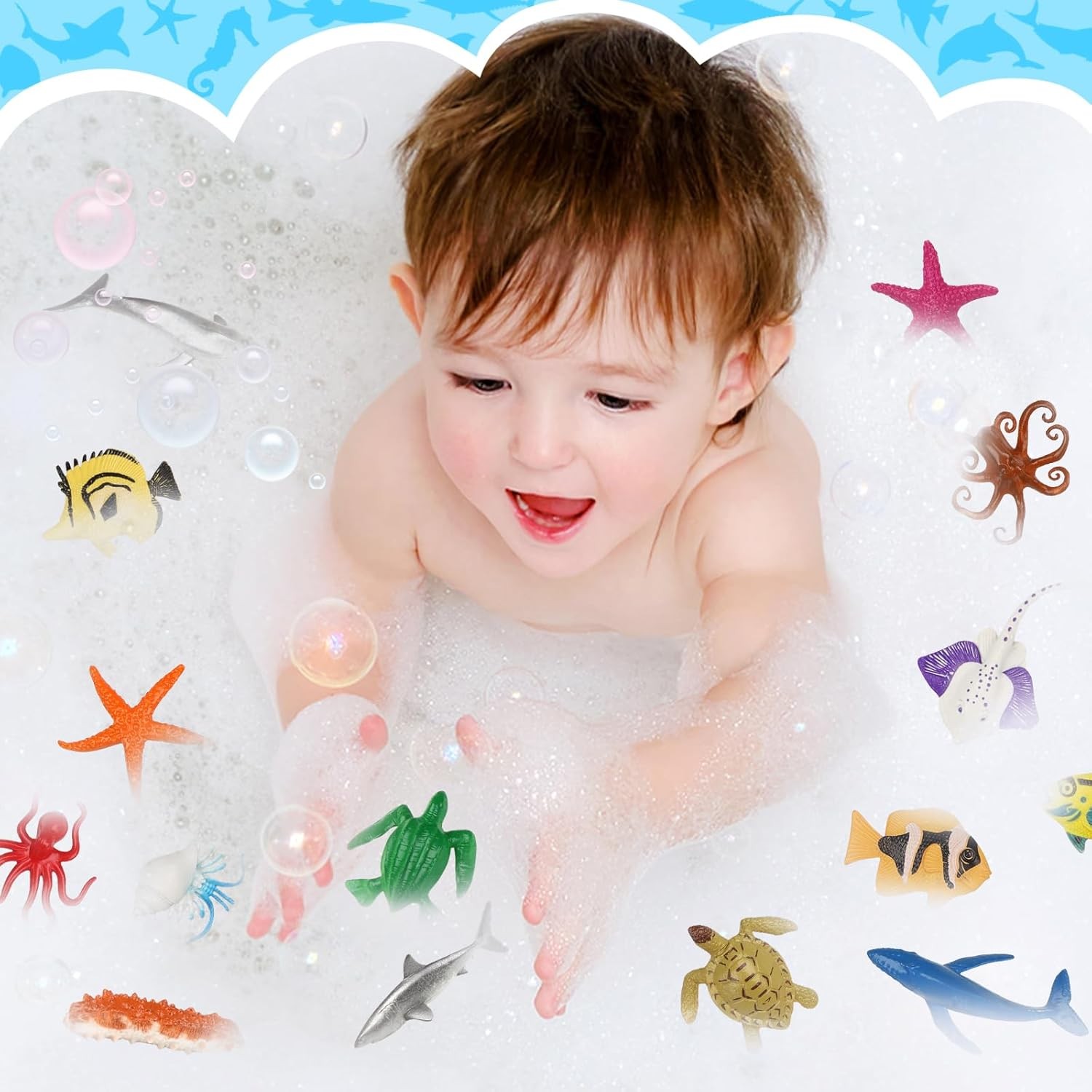54 Pack Assorted Mini Vinyl Plastic Ocean Sea Animal Figures Toy Set, Realistic