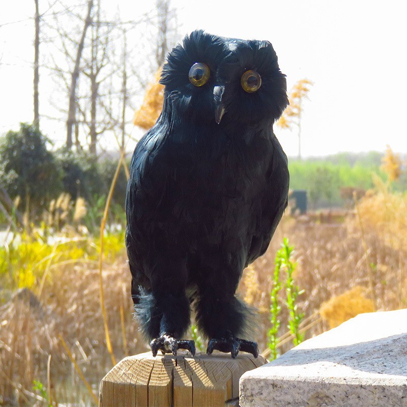 simulation black owl model foam&feather owl bird garden decoration gift 32cm