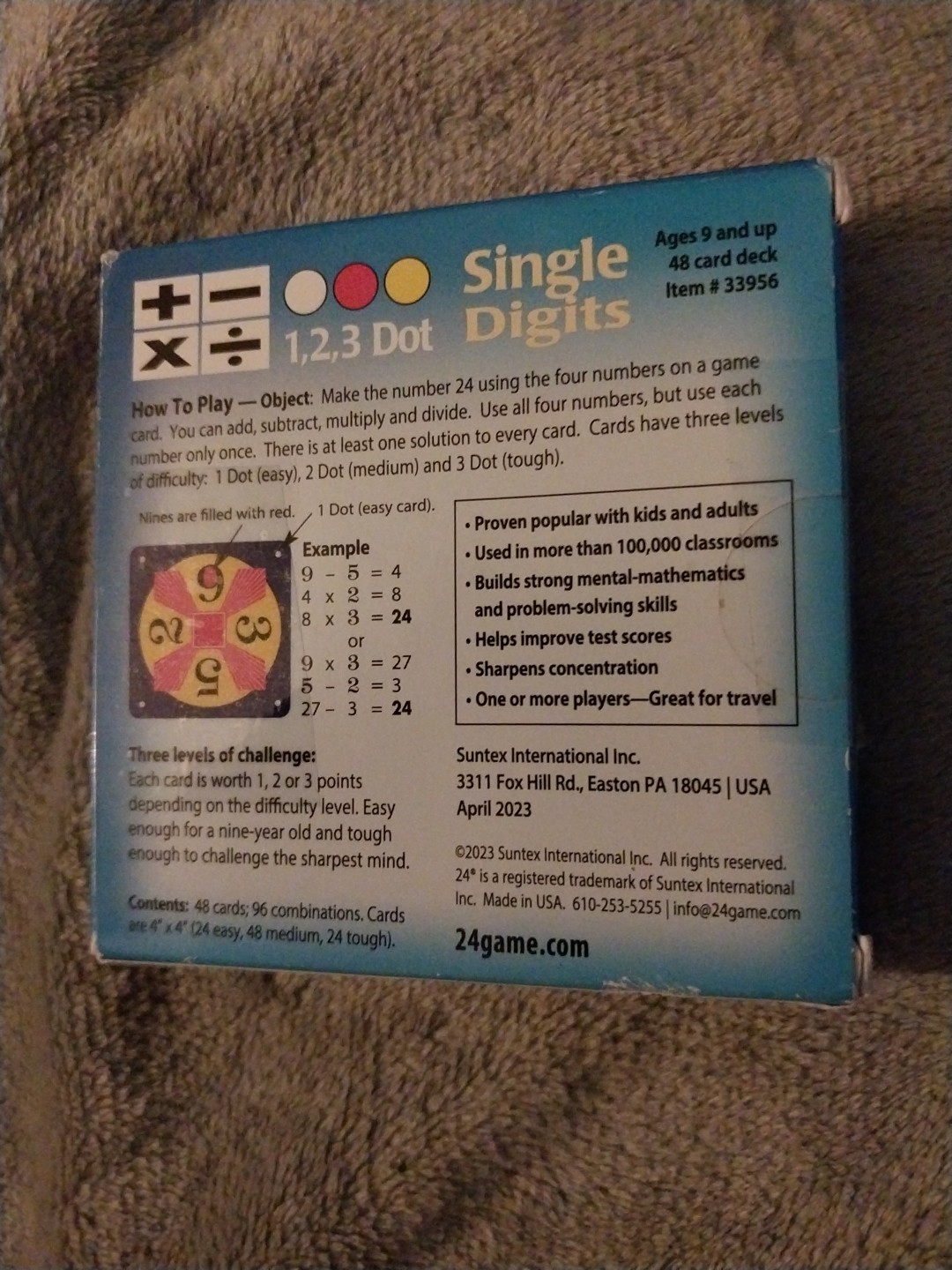 The 24 Game Single Digits MATH MATHEMATICS CARD GAME Learning Family Fun Gaming